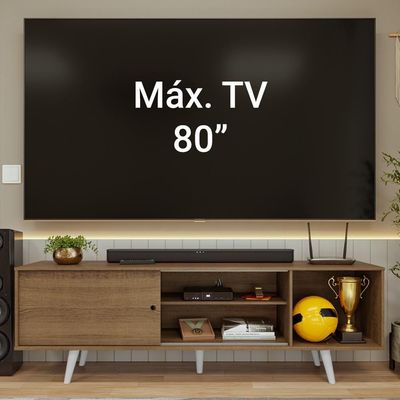 Rack Para Tv Até 80 Polegadas 160cm Rustic Pés Branco Torino Madesa Rustic