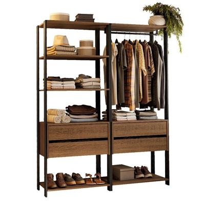 Guarda-roupa Closet Modulado 4 Gavetas 6 Prateleiras 140cm Rustic/preto Valencia Madesa Xa Rustic/preto