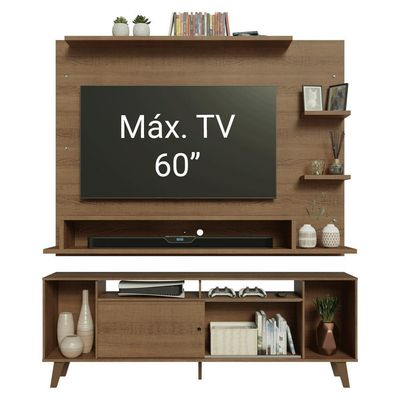 Rack Com Painel Para Tv Até 60 Polegadas 180 Cm Com Pés Rustic Cancun Madesa Rustic