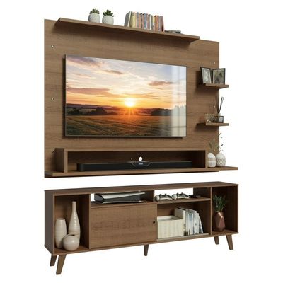 Rack Com Painel Para Tv Até 60 Polegadas 180 Cm Com Pés Rustic Cancun Madesa Rustic