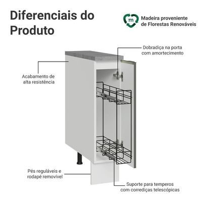 Balcão Porta-temperos 20cm 1 P C/ Tampo B Veludo Lux Madesa Branco/branco Veludo