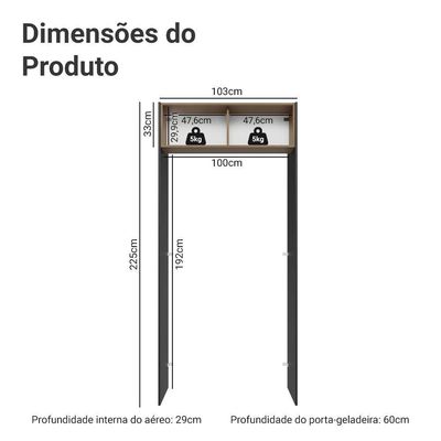 Porta-geladeira 103 Cm 1 Porta Basculante Preto/rustic/preto Agata Madesa Preto/rustic/preto