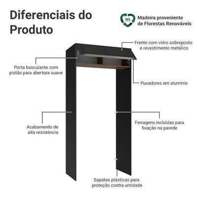 Porta-geladeira 103 Cm 1 Porta Basculante Preto/rustic/preto Lux Madesa Preto/rustic/preto