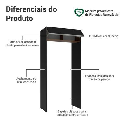 Porta-geladeira 103 Cm 1 Porta Basculante Preto/rustic/preto Glamy Madesa Preto/rustic/preto