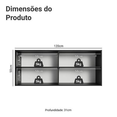 Armário Aéreo 120 Cm 2 Portas Preto Nice Madesa Preto