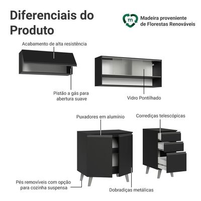 Armário De Cozinha Compacta 200 Cm Preto Nice Madesa 13 Preto