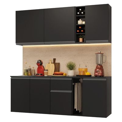 Armário De Cozinha Compacta 180 Cm Suspenso Preto Nice Madesa 04 Preto