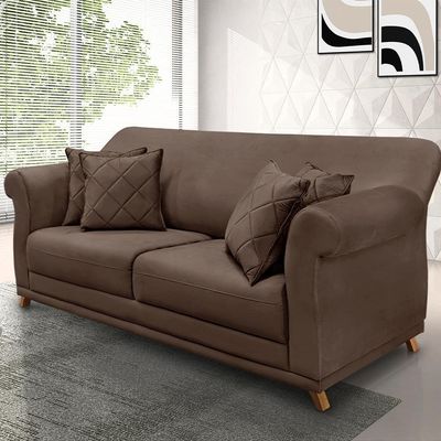Sofá 160cm 2 Lugares Com 4 Almofadas Veludo Marrom