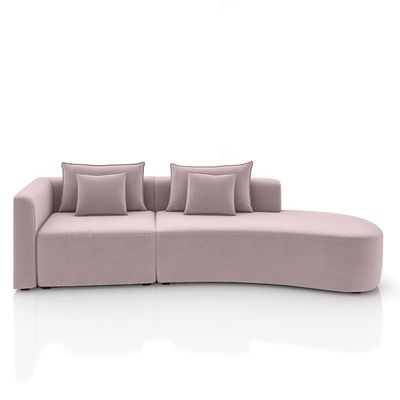 Sofá Curvo Decorativo Kimiko 317cm 3 Lugares Sala De Estar Com Chaise Veludo Rosê G52 - Gran Belo