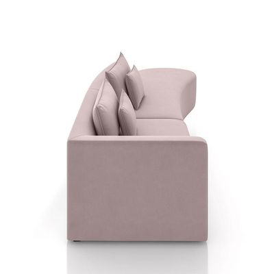 Sofá Curvo Decorativo Kimiko 317cm 3 Lugares Sala De Estar Com Chaise Veludo Rosê G52 - Gran Belo