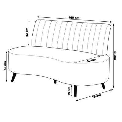 Sofá Living Decorativo 2 Lugares 1,60m Katara Preto Corino G33 - Gran Belo