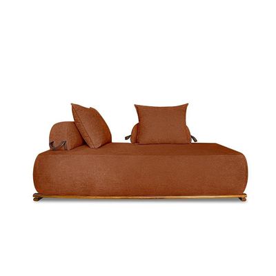Sofá Modulado 6 Lugares Com Almofadas Soltas Pés Madeira Maciça 440cm Homer Bouclê Terracota