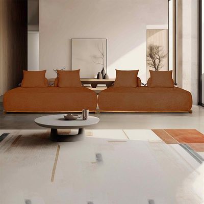Sofá Modulado 6 Lugares Com Almofadas Soltas Pés Madeira Maciça 440cm Homer Bouclê Terracota