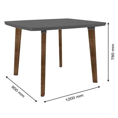 Mesa De Jantar Jade 4 Lugares Pés Oblongo Grafite Com Vidro - Rv Móveis