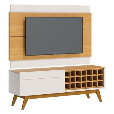 Rack Com Painel Classic Ad 1.4 Nature Com Off White - Imcal Móveis