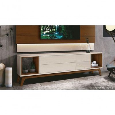 Rack Para Tv Horizon 1.8 Off White Com Natural - Moveisaqui