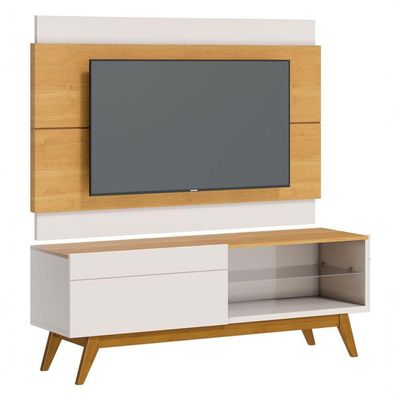 Rack Com Painel Classic 1g 1.4 Nature Com Off White - Imcal Móveis