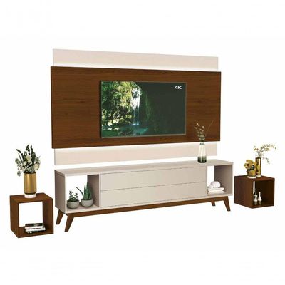 Rack Com Painel Delux 1.8 Com Led Off White Com Natural - Moveisaqui