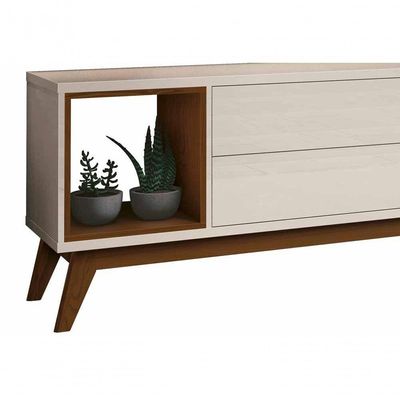 Rack Com Painel Delux 1.8 Com Led Off White Com Natural - Moveisaqui