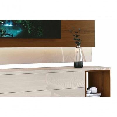 Rack Com Painel Delux 1.8 Com Led Off White Com Natural - Moveisaqui