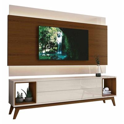 Rack Com Painel Delux 1.8 Com Led Off White Com Natural - Moveisaqui
