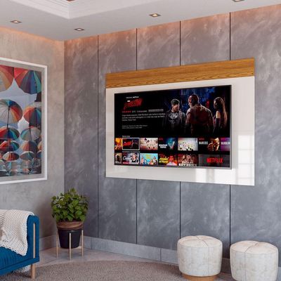 Painel Para Tv Life 1.8 Off White Com Freijó - Móveisaqui