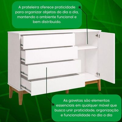 Comoda Sapateira Elfe Classic 1 Porta 4 Gavetas Branco Fosco - Moveisaqui