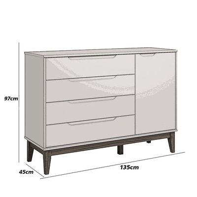 Comoda Sapateira Elfe Classic 1 Porta 4 Gavetas Branco Fosco Com Savana - Moveisaqui