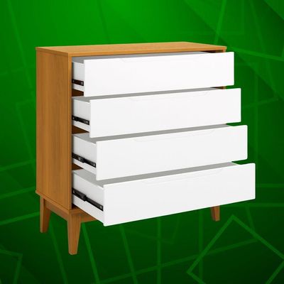 Comoda Gaveteira Elfe Classic 4 Gavetas Branco Fosco Com Savana - Moveisaqui