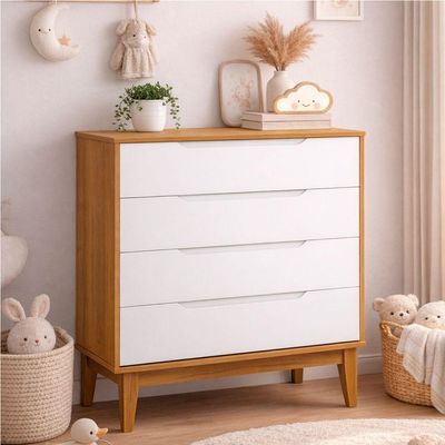 Comoda Gaveteira Elfe Classic 4 Gavetas Branco Fosco Com Savana - Moveisaqui
