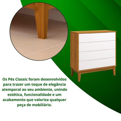 Comoda Gaveteira Elfe Classic 4 Gavetas Branco Fosco Com Savana - Moveisaqui