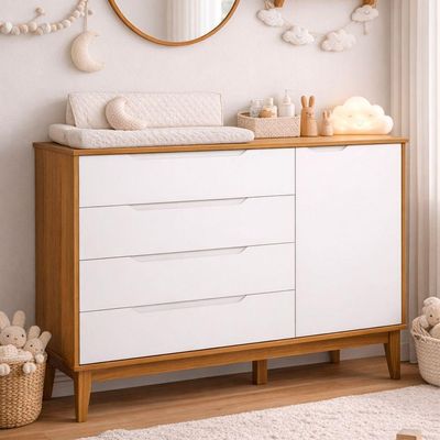 Comoda Sapateira Elfe Classic 1 Porta 4 Gavetas Branco Fosco Com Savana - Moveisaqui