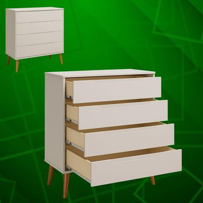 Comoda Gaveteira Elfe Retro 4 Gavetas Areia Fosco - Moveisaqui