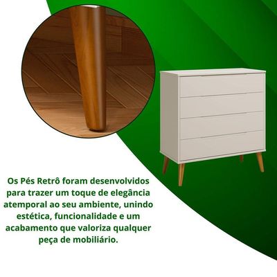 Comoda Gaveteira Elfe Retro 4 Gavetas Areia Fosco - Moveisaqui