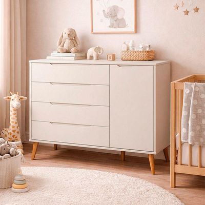 Comoda Sapateira Elfe Classic 1 Porta 4 Gavetas Areia Fosco - Moveisaqui