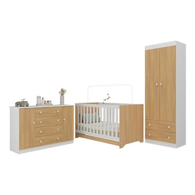 Quarto De Bebê Completo Com Berço Americano 3 Em 1 Encanto Multimóveis Mp4593 Branco/madeirado