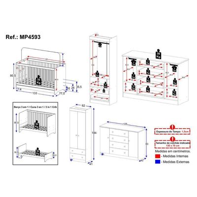 Quarto De Bebê Completo Com Berço Americano 3 Em 1 Encanto Multimóveis Mp4593 Branco/madeirado
