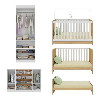 Quarto De Bebê Completo Com Berço Americano 3 Em 1 Encanto Multimóveis Mp4593 Branco/madeirado