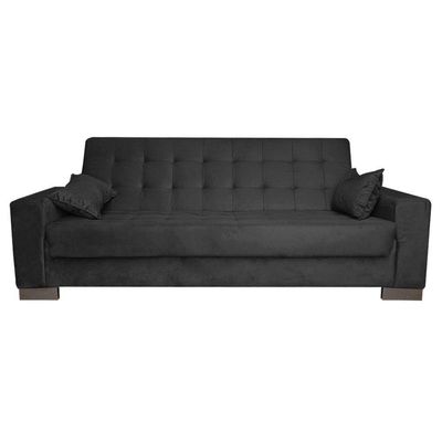 Sofá Cama 2 Lugares para Sala de Estar Lisboa Suede Preto