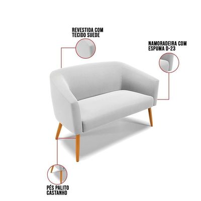 Kit 01 Namoradeira 02 Lugares E 01 Poltrona Suede Cinza