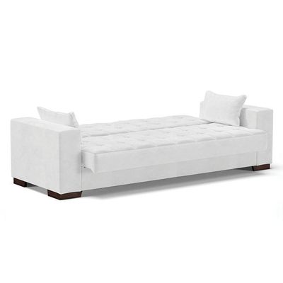 Sofá Cama 02 Lugares Corano Branco Pés De Madeira