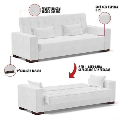 Sofá Cama 02 Lugares Lisboa Corano - D'Rossi Cor Branco