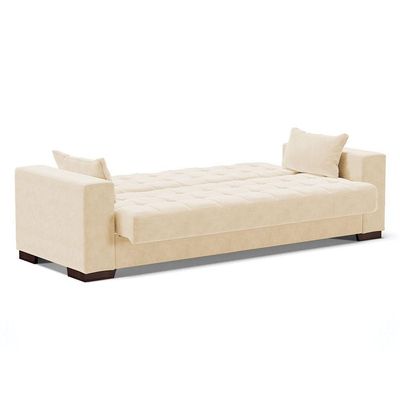 Sofá Cama 02 Lugares Lisboa Suede Pés De Madeira Cor Bege