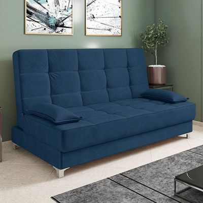Sofá Cama 193 Cm Veludo Azul Marinho Pés Plástico Cromado
