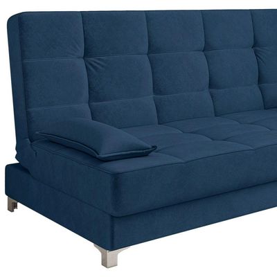 Sofá Cama 193 Cm Veludo Azul Marinho Pés Plástico Cromado