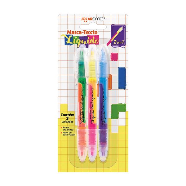 Marca-Texto Líquido Jocar Office 2 em 1 com 3 Unidades Marca-Texto Líquido Jocar Office 2 em 1 com 3 Unidades