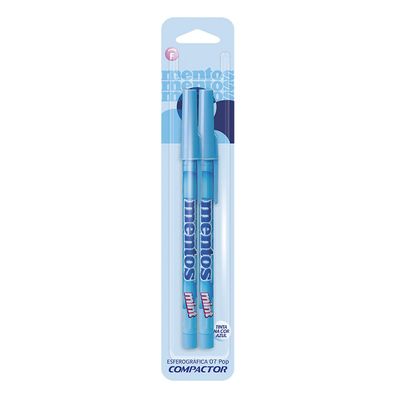 Caneta Esferográfica Compactor Pop Mentos Azul Pastel 2 Unidades 0.7mm