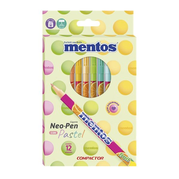 Caneta Hidrográfica Compactor Neo-Pen Gigante Mentos 12 Cores Pasteis Caneta Hidrográfica Compactor Neo-Pen Gigante Mentos 12 Cores Pasteis