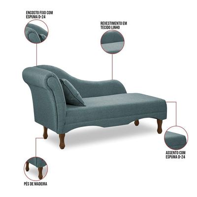 Divã Recamier Pés Retrô Medelin 150cm Linho E03 - D'rossi Azul