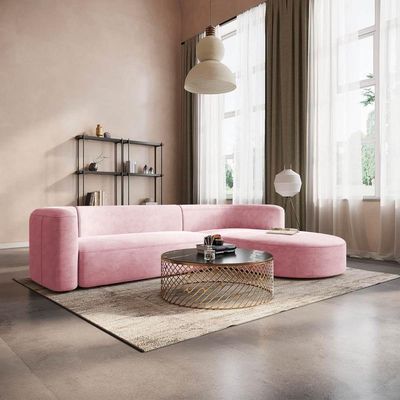 Sofá Modular Celinne Luxuoso Sala De Estar Decoração Luxo 265cm Suede Rosa Bebê